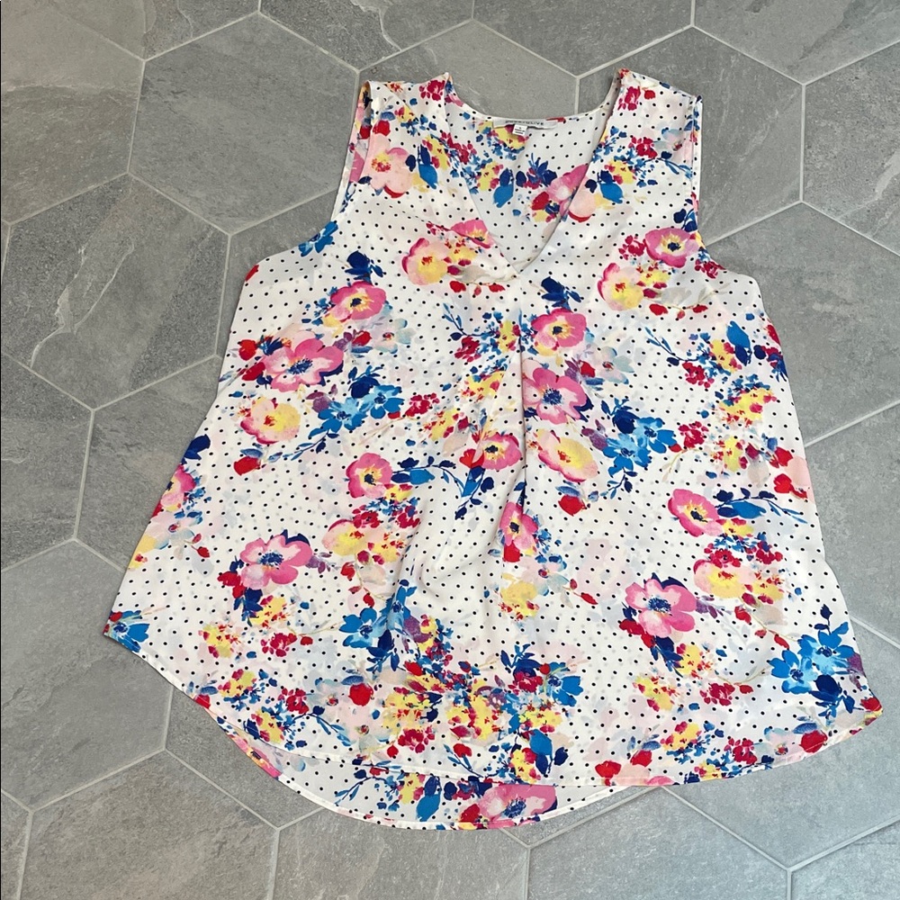 Rose + Olive Sleeveless Floral Polka Dot Tunic Blouse – Size L